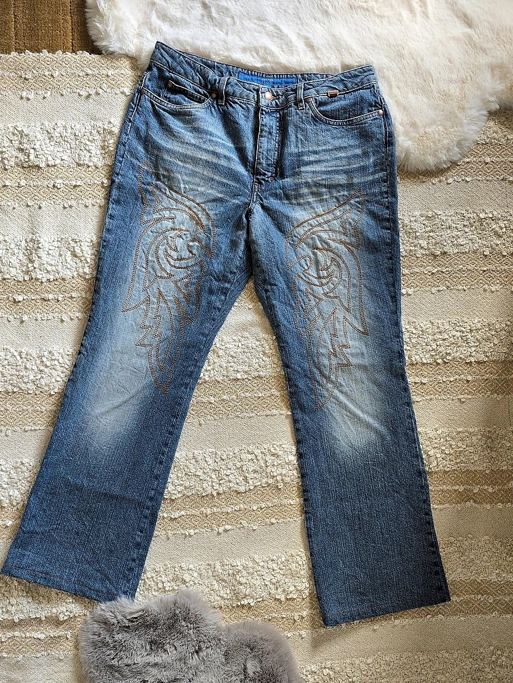 Escada Sport Boot Cut Embroidered KATE Jeans in Blue Waist 42